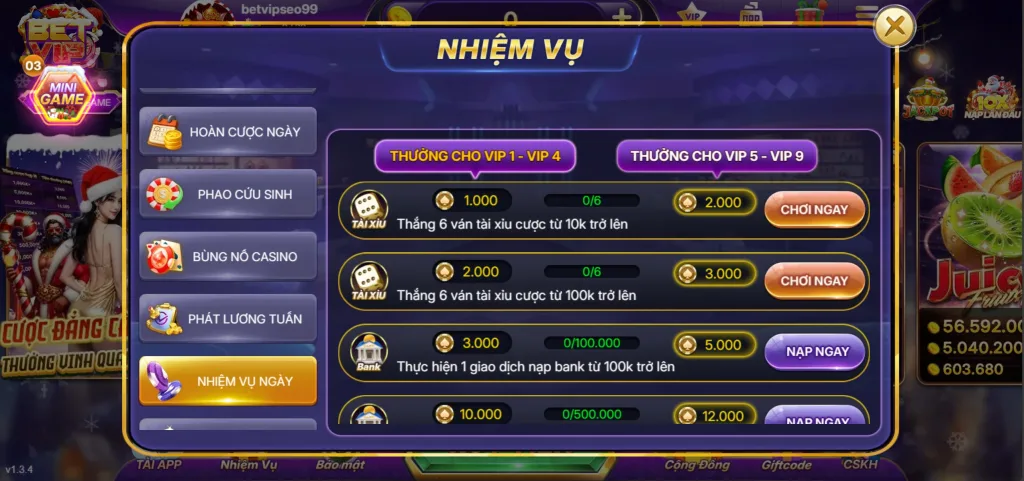 Nhiệm vụ hàng ngày betvip