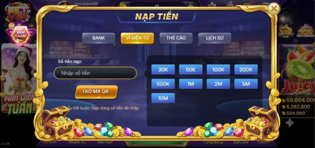 Nạp Tiền Qua Ví Điện Tử Betvip
